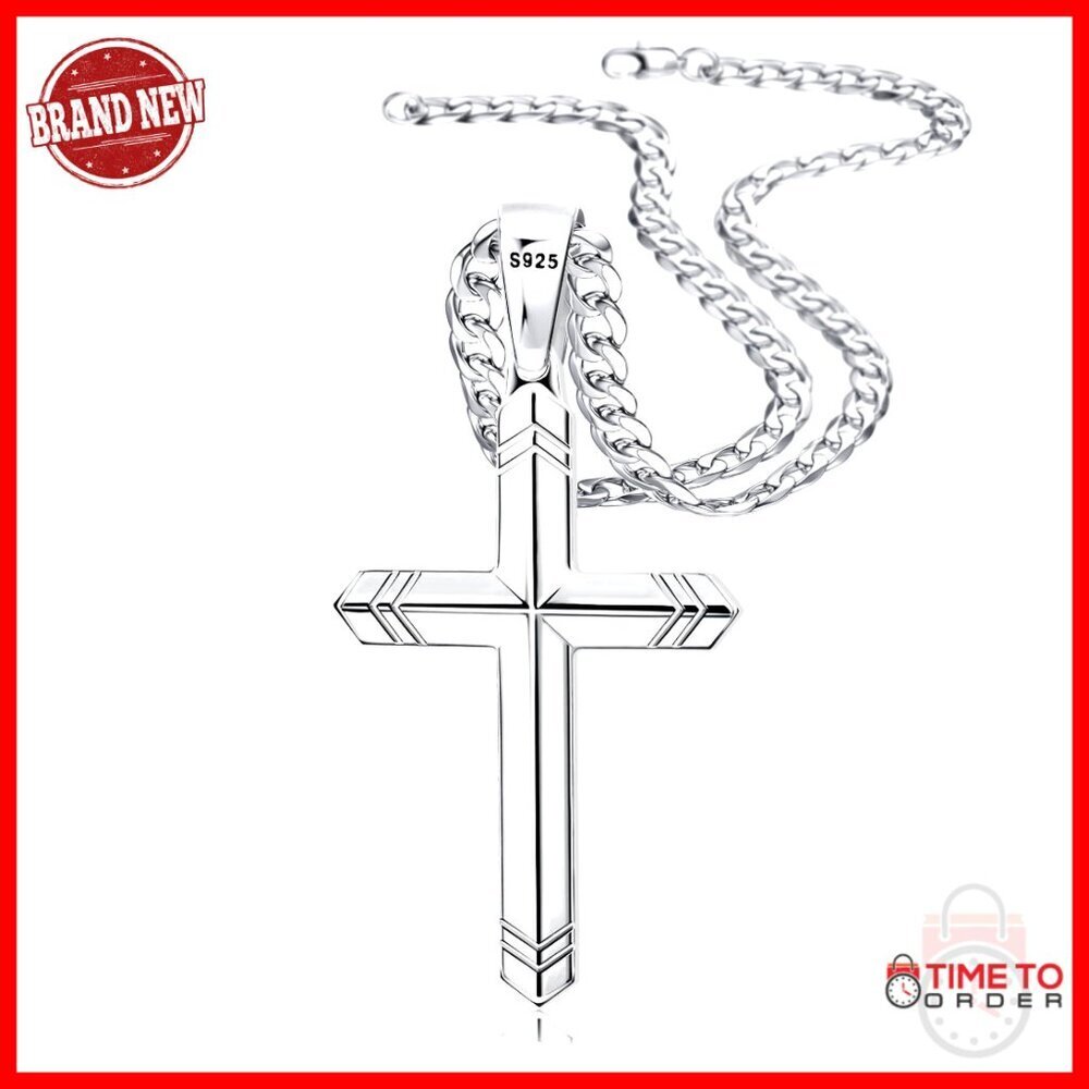 Sterling Silver Cross Pendant Necklace, 5mm Cuban Chain, 16-30 Inches